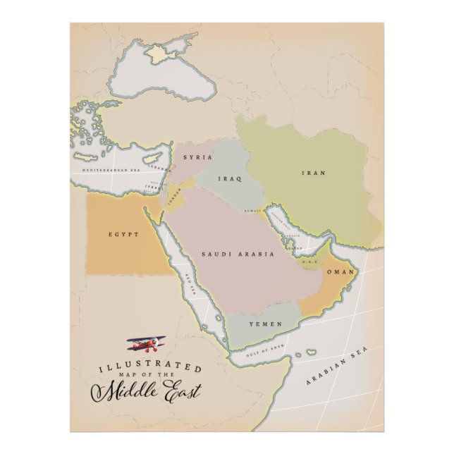 Illustrated map of the Middle East. Photo Print (Front)