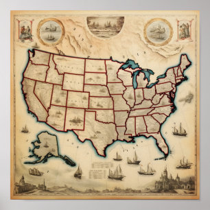 Illustrated Map of the U.S.A. Poster