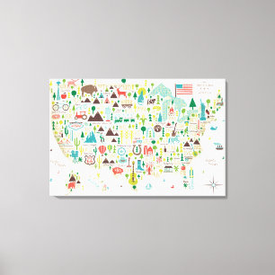 Illustrated Map of the USA Canvas Print