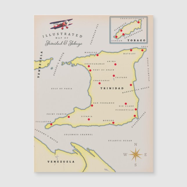 Illustrated map of Trinidad & Tobago (Front)