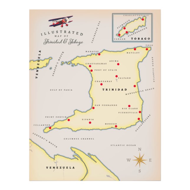 Illustrated map of Trinidad & Tobago Photo Print (Front)