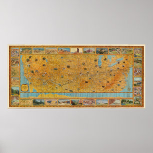Illustrated Map of US Airways Poster