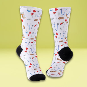 Illustrated medical worker doctor nurse pattern  socks