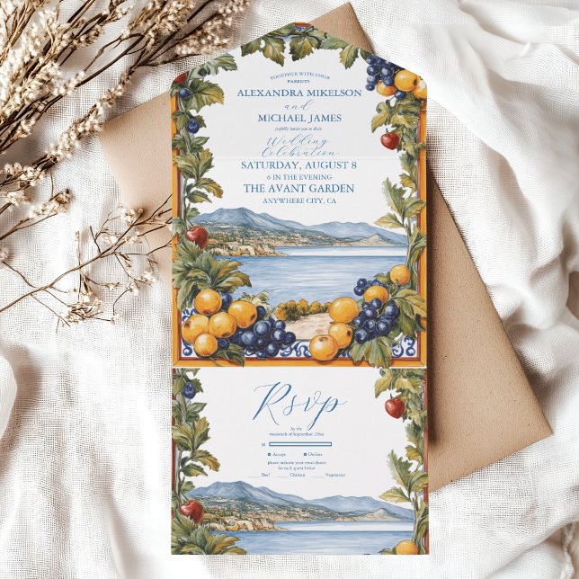 Illustrated Mediterranean Wedding  All In One Invitation (Creator Uploaded)