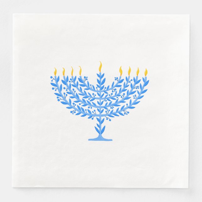 Illustrated Menorah Hanukkah Napkin (Front)