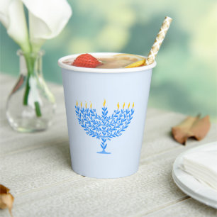 Illustrated Menorah Hanukkah Paper Cups