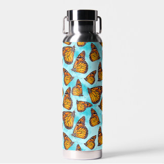 Illustrated Monarch Butterflies on Aqua Clouds Water Bottle