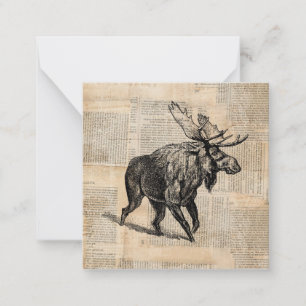 Illustrated Moose Art with Newspaper Text Style Card