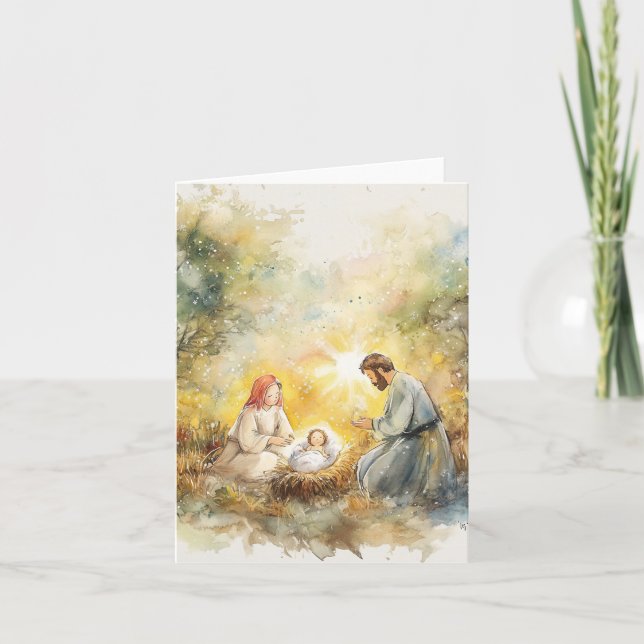  Illustrated Nativity Scene I Blank Inside Holiday Card (Front)