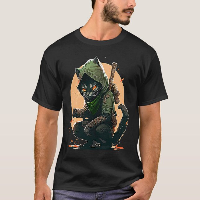 Illustrated Of Ninja Cat T-Shirt (Front)