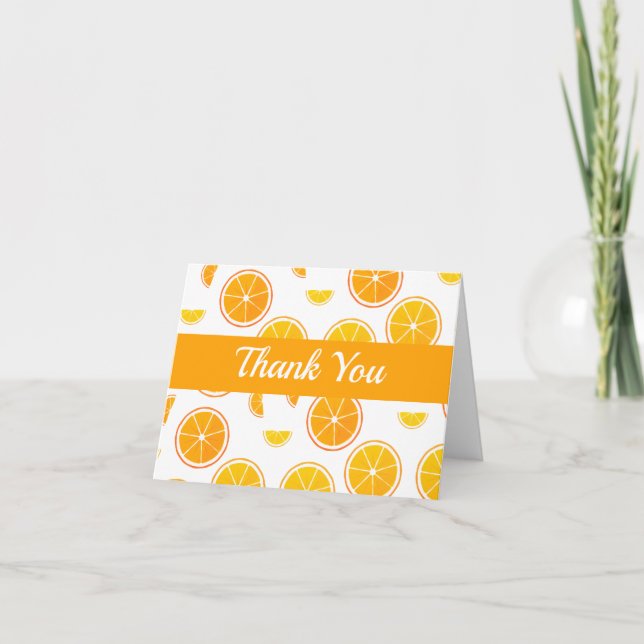 Illustrated Orange Slice Fruit Food Pattern Thank You Card (Front)