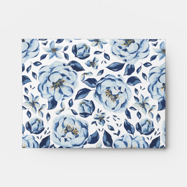 Illustrated Painted Blue Roses Envelope (Front)