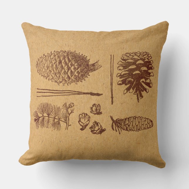 Illustrated Pine Cones Vintage Pinecone Art Cushion (Front)