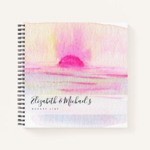 Illustrated Pink Ocean Sunset BUCKET LIST Custom Notebook