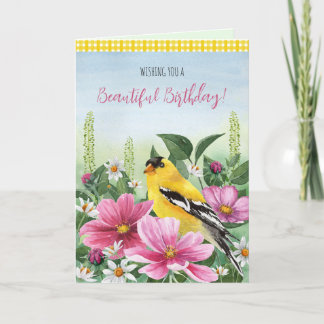 Illustrated pink, yellow watercolor garden card
