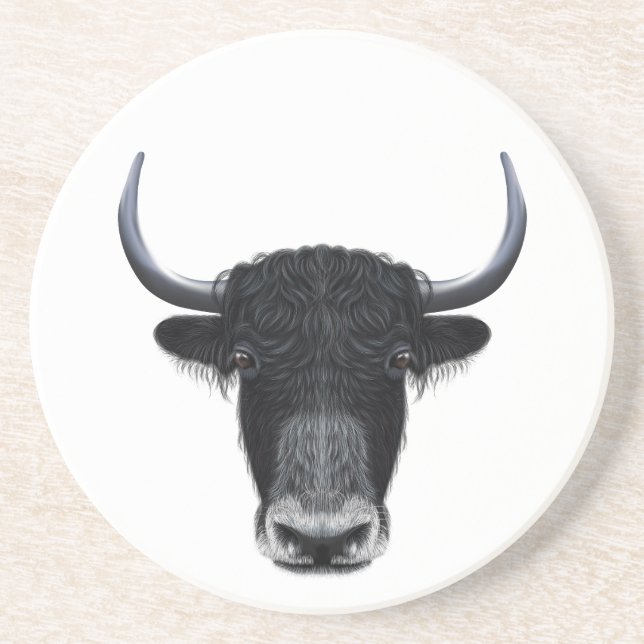 Illustrated portrait of Domestic yak. Coaster (Front)