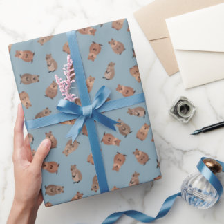 Illustrated Quokkas on Light Gray-Blue Wrapping Paper