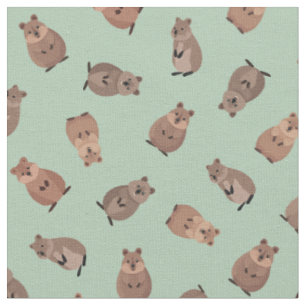 Illustrated Quokkas on Light Green Fabric