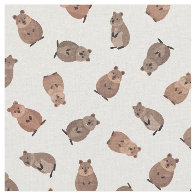 Illustrated Quokkas on White Fabric (Close Up)