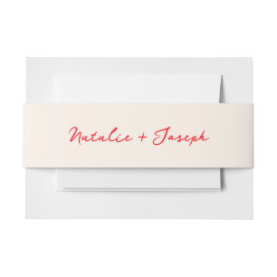 Illustrated Red Handwritten Retro Fun Wedding Invitation Belly Band