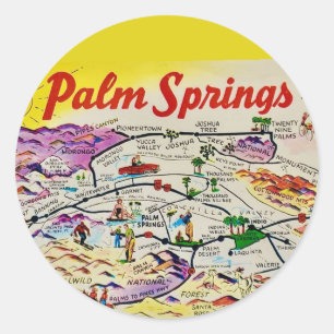 Illustrated Retro Palm Springs  Classic Round Sticker