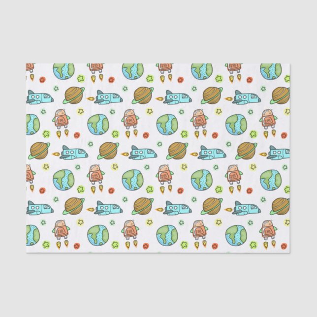 Illustrated Rockets in Space Pattern Tissue Paper (Front)