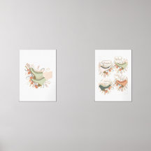 Illustrated Roller Skates Flowers Print Set