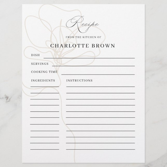 Illustrated Rose Name Recipe Card (Front)