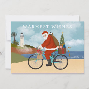 Illustrated Santa Riding a Bicycle Summer Holiday Card