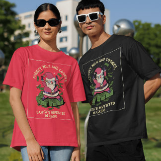 Illustrated Santa Sitting On a Pile of Money Xmas T-Shirt