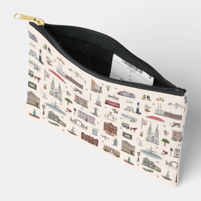 Illustrated Savannah Keepsake Travel Pouch (Open)