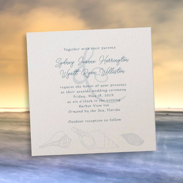 Illustrated Seashells Traditional Wedding Ceremony Invitation (Creator Uploaded)