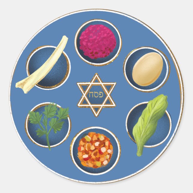 Illustrated Seder Plate Jewish Holiday Passover Classic Round Sticker (Front)