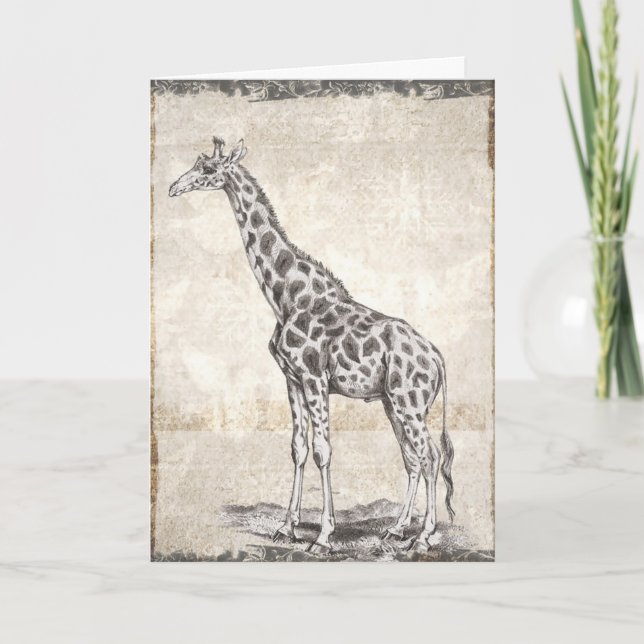 Illustrated Sepia Giraffe Happy Birthday Card (Front)