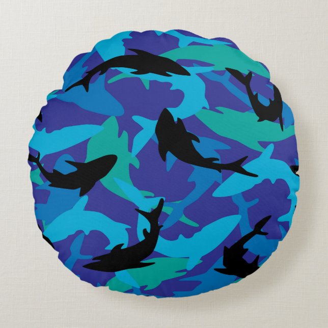 Illustrated Shark pattern Round Cushion (Front)