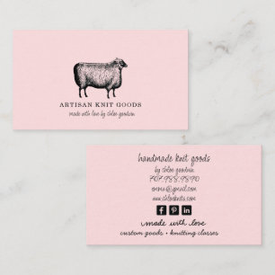 Illustrated Sheep Knitting Pink Business Card