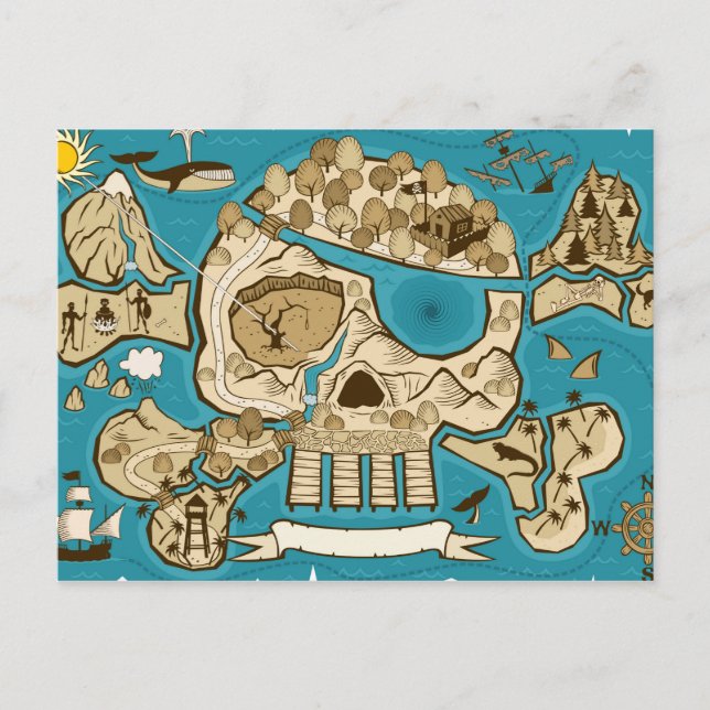 Illustrated Skull Island Map Postcard (Front)