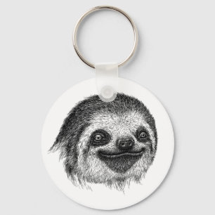 Illustrated Sloth Face Key Ring