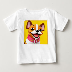 Illustrated Smiling Dog With Collar Baby T-Shirt