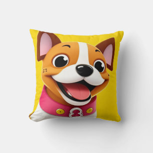 Illustrated Smiling Dog With Collar Cushion