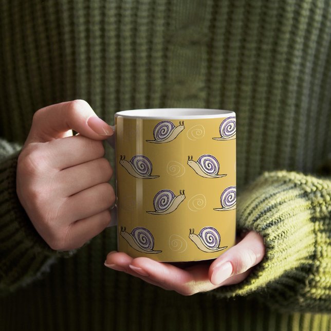Illustrated Snails and Swirls Pattern Coffee Mug (Snails and Swirls Patterned Mug)