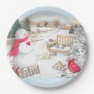 Illustrated Snowmen Winter Wonderland Paper Plate