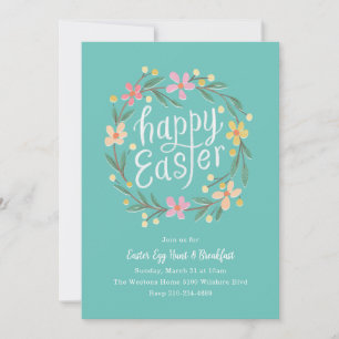 Illustrated Spring Wreath Easter Egg Hunt Invitation