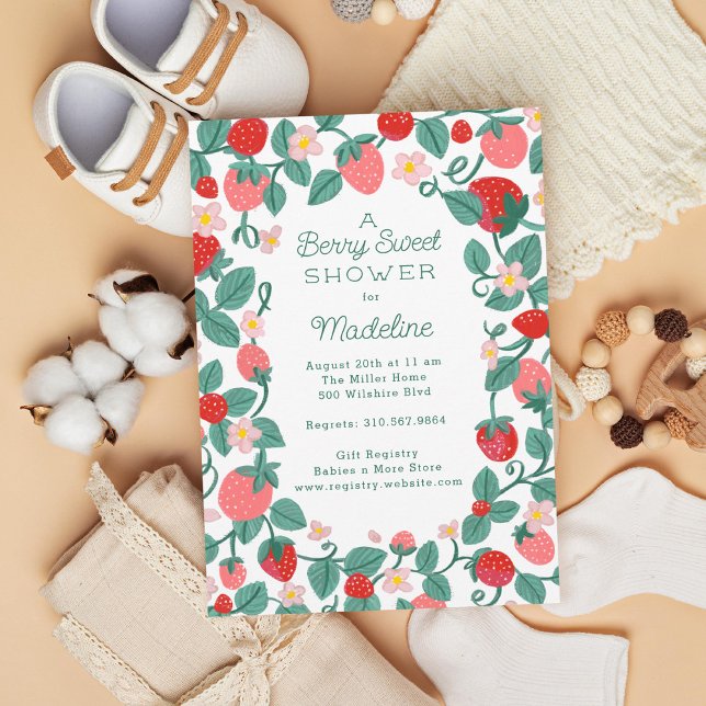 Illustrated Strawberry Berry Sweet Baby Shower Invitation (Creator Uploaded)
