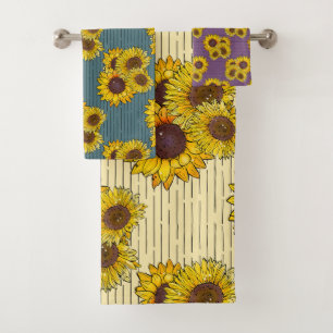 Illustrated Summer Sunflowers Bath Towel Set