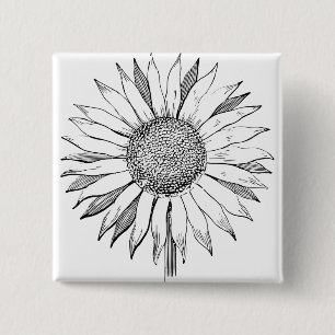 Illustrated Sunflower 15 Cm Square Badge