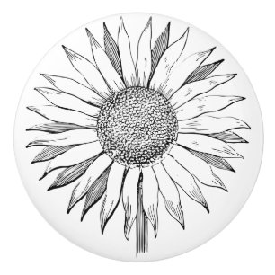 Illustrated Sunflower Ceramic Knob