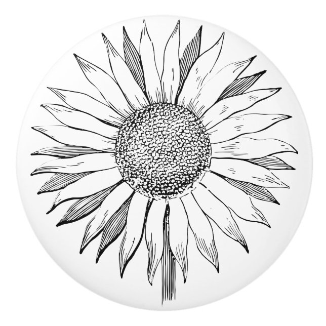 Illustrated Sunflower Ceramic Knob (Front)
