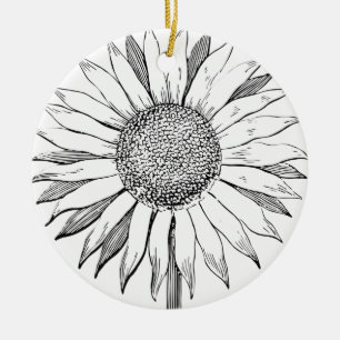Illustrated Sunflower Ceramic Tree Decoration