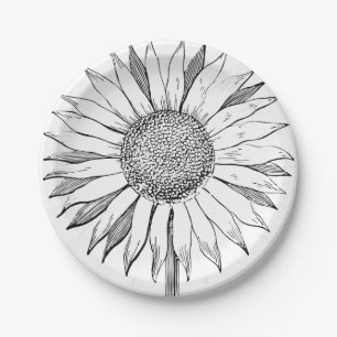 Illustrated Sunflower Paper Plate